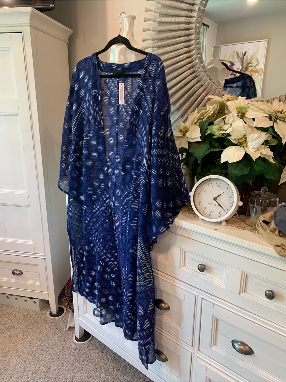 NWT Linen Indigo Blue Sheer Patterned Kimono